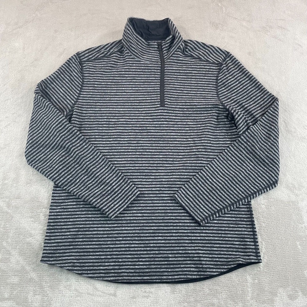 Lululemon Studio 1/2 Zip Pullover Men 2XL Classic‎ Stripe Heathered Black Active